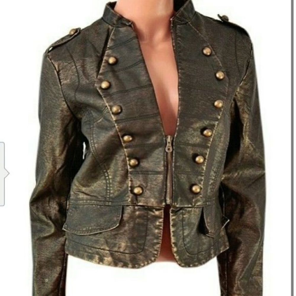 Uniquism NY Gold Metallic Leather Jacket